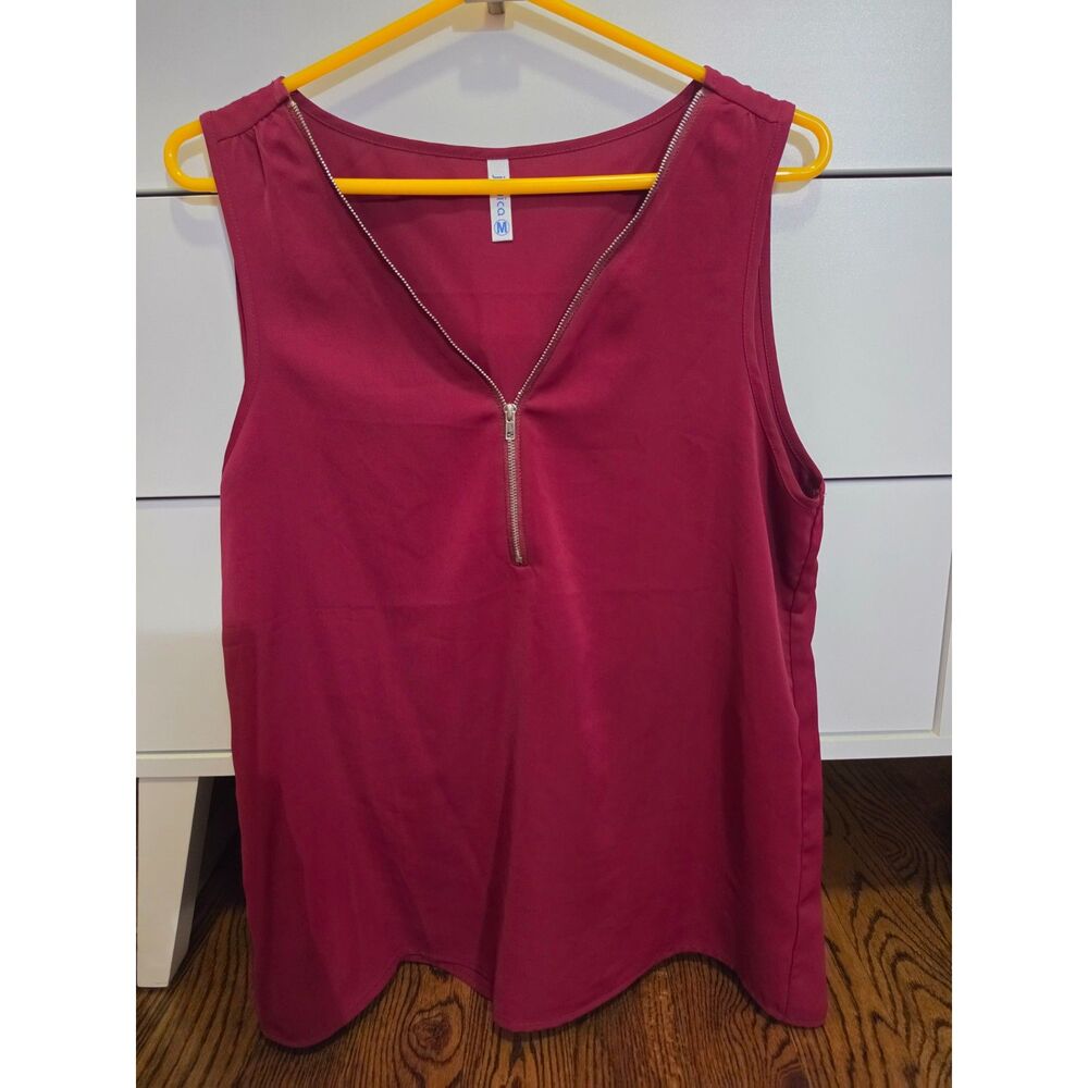 Maroon Zip Front V neck Tank Blouse Size Medium